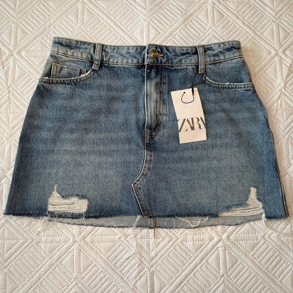 Zara Dresses & Skirts - Zara Denim Mini Skirt Raw Hem Distressed Size Small